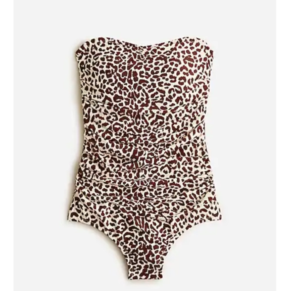 J. CREW Long-Torso Ruched Bandeau One-Piece in Leopard Print, Sz 4 - NWT